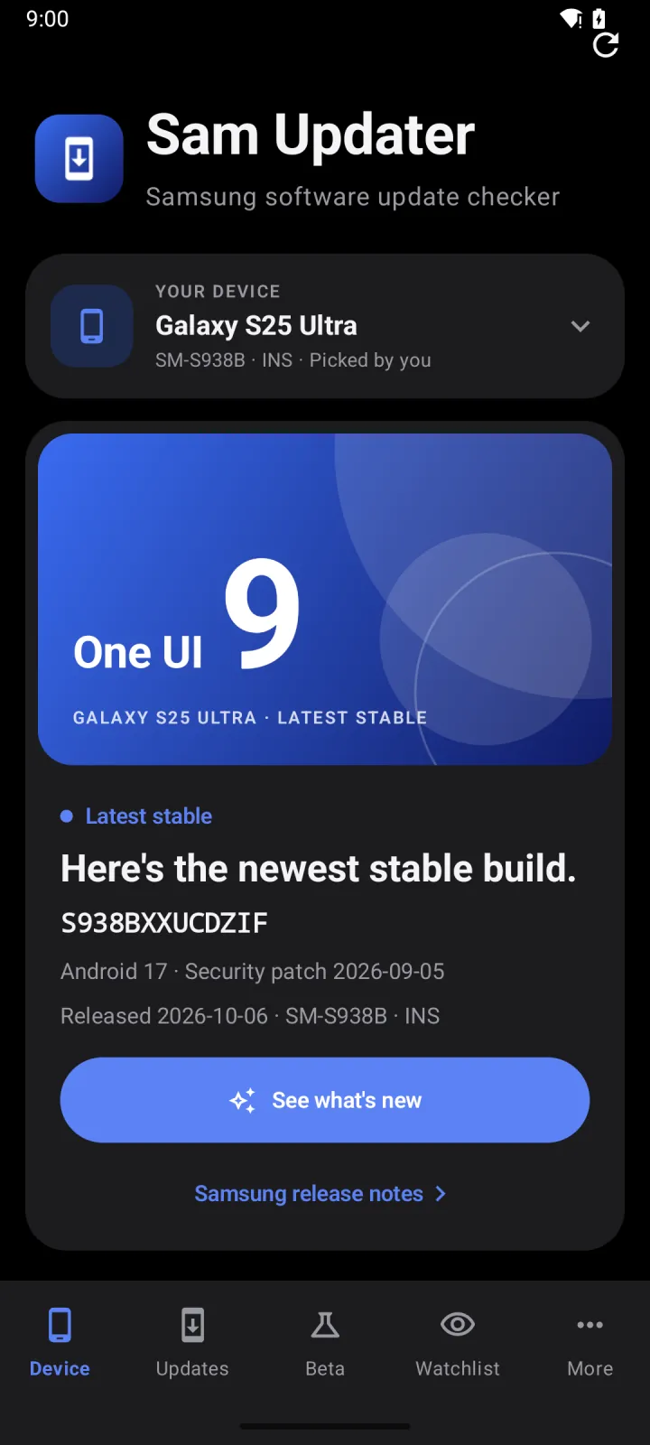 The same Device tab in dark mode