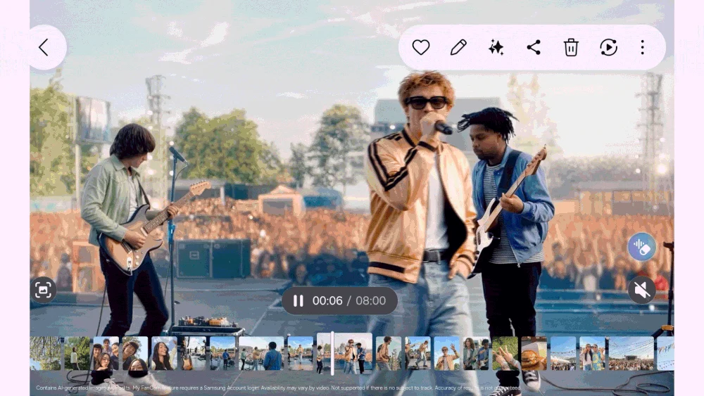 One UI 9 My FanCam editor tracking a singer in a concert video on a Galaxy phone
