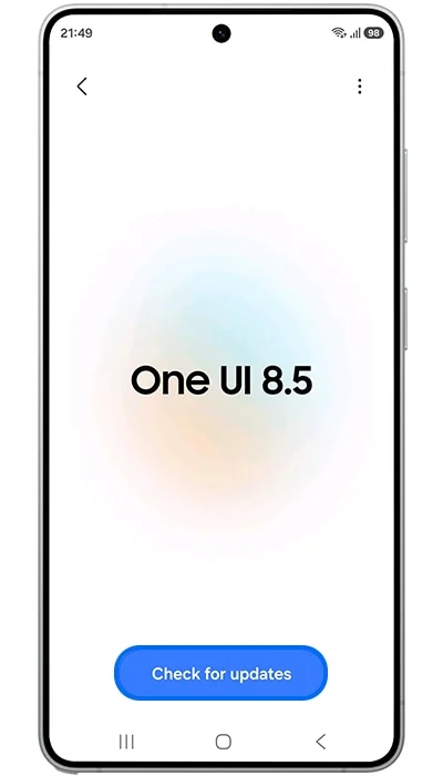 One UI 8.5 Software update screen with the Check for updates button