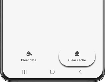 App storage screen on a Galaxy phone with the Clear cache button highlighted next to Clear data