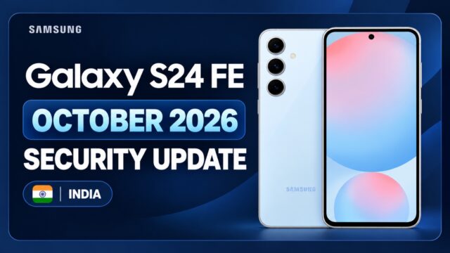 Boxed illustration of a Galaxy S24 FE with October 2026 security update text
