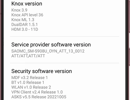 Samsung Galaxy Service provider software version field showing the active and original CSC codes