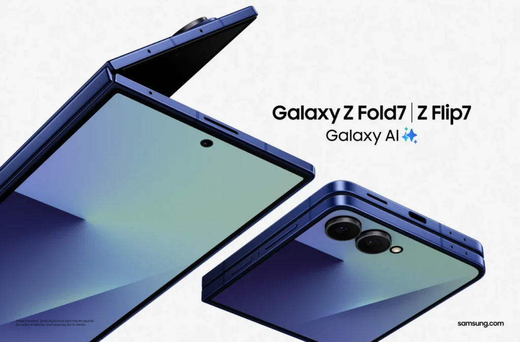 Samsung Galaxy Z Fold7 and Galaxy Z Flip7 in Blue Shadow